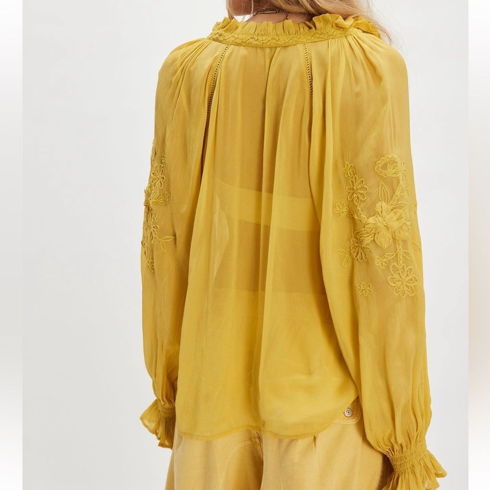 NWOT Free People Bali Dragon Lilly Embroidered Top- Misted Yellow - Picture 5 of 11